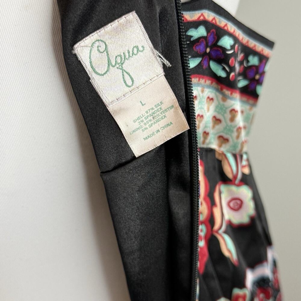 Aqua Silk Floral Y2K Slip Dress Size L Spaghetti Strap Boho Mini - Picture 3 of 7